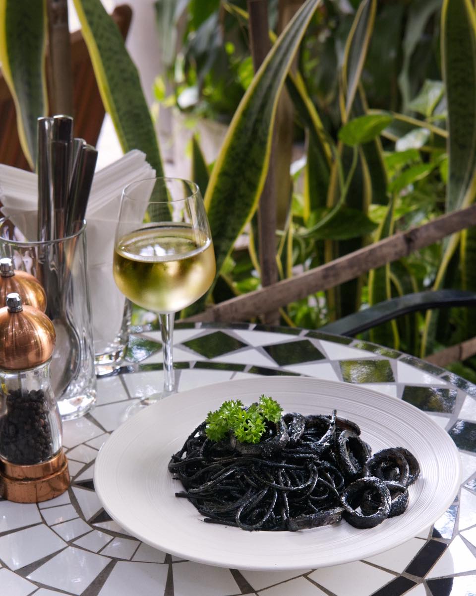 Spaghetti Black Ink with white wine at Bellini