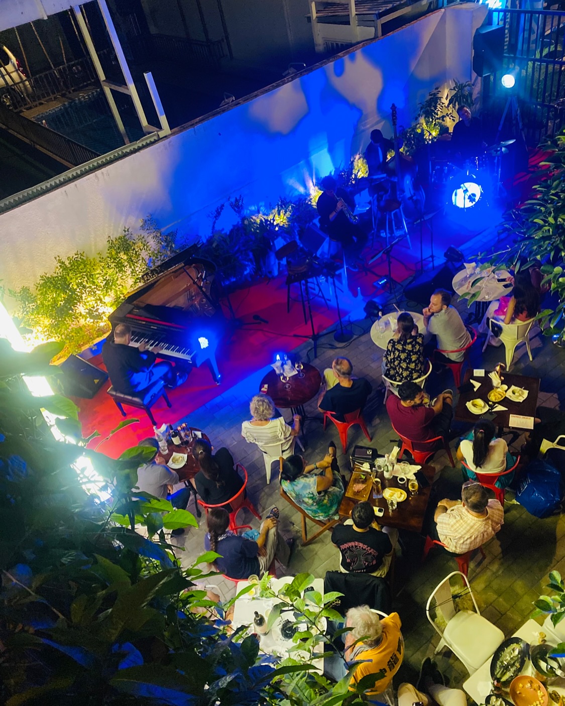Concert aerial view with blue stage lighting at Bellini