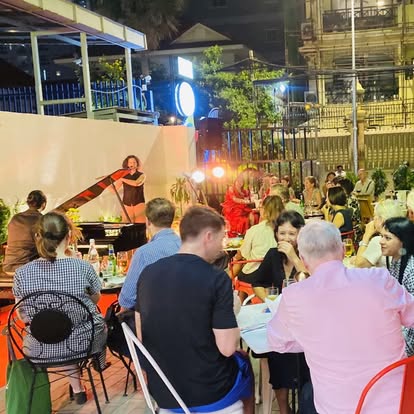 Live performance on stage at Bellini open-air garden, Phnom Penh