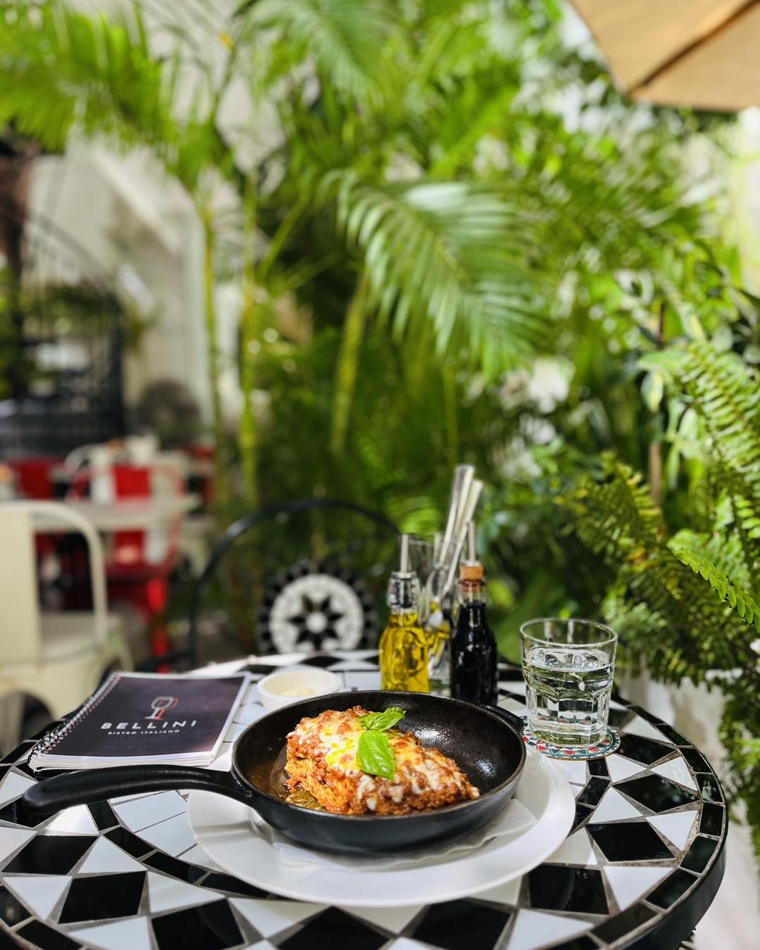 Lasagne in cast iron skillet at Bellini Phnom Penh
